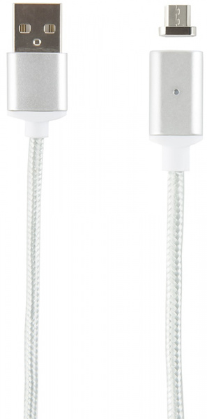Дата-кабель для смартфонов Xiaomi, Red Line Магнитный USB - micro USB, нейлоновая оплетка, серебристый фото 1