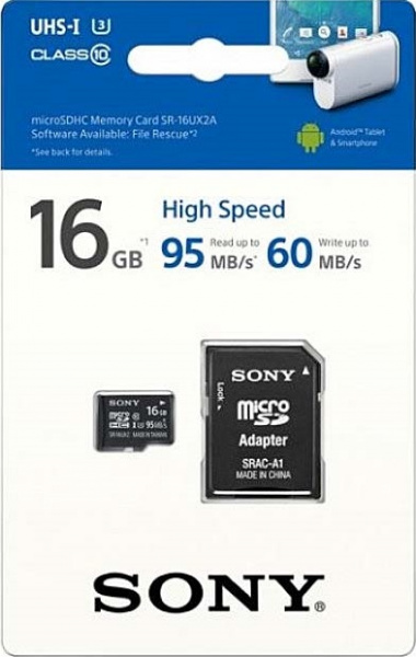 Карта памяти Sony microSDHC 16Gb, Class 10, UHS-I U3 (95/60Mb/s) + ADP фото 2