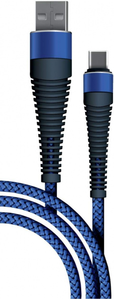 Дата-кабель BoraSCO USB - Type C, 3А, 1м, Fishbone, в нейлоновой оплетке, витой, темно-синий фото 1