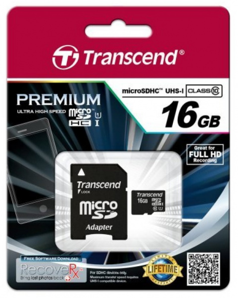 Карта памяти Transcend microSDHC 16GB Class 10 UHS-I U1 (45Mb/s) + ADP фото 3