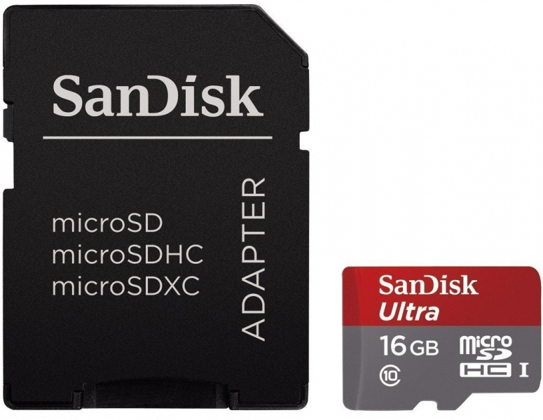 Карта памяти SanDisk Ultra microSDHC 16GB Class 10 UHS-I (80MB/s) с адаптером фото 1