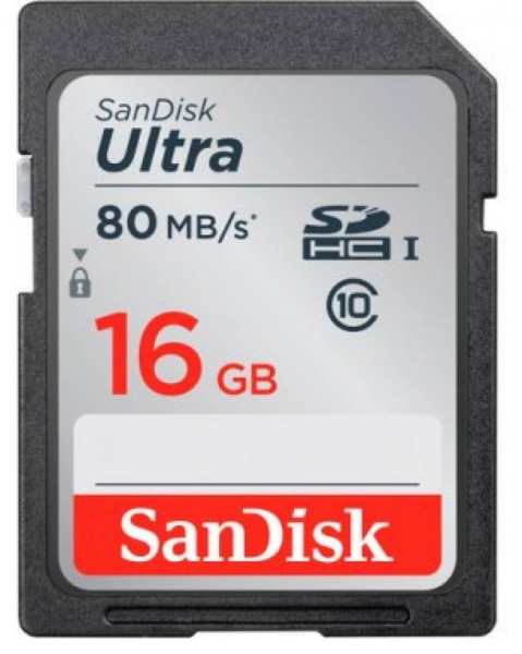 Карта памяти SanDisk Ultra SDHC 16Gb Class 10 UHS-I (80/10 MB/s) фото 1