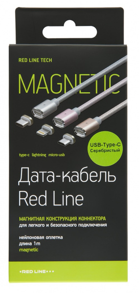 Дата-кабель для смартфонов Xiaomi, Red Line Магнитный USB - Type-C, нейлоновая оплетка, серебристый фото 3