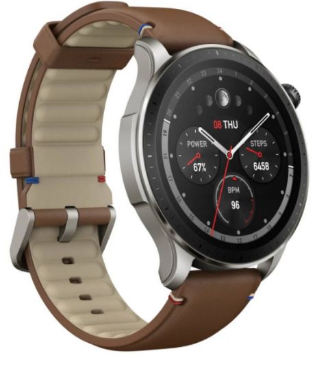 Умные часы Amazfit GTR 4, коричневый кожаный ремешок фото 2