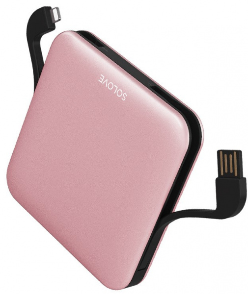 Внешний аккумулятор Xiaomi (Mi) SOLOVE 10000 mAh со встроенными кабелями USB и Lightning  (A2-PRO Rose Gold), розовое золото фото 1