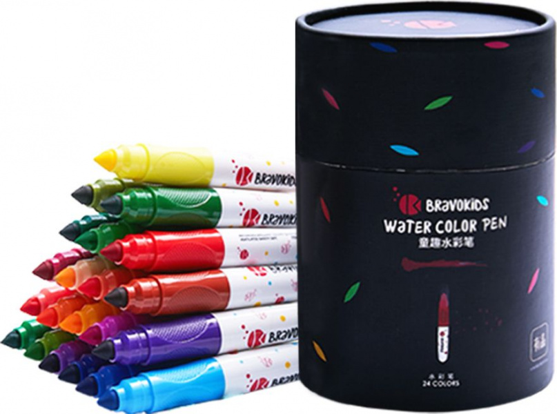 Комплект моющихся акварельных маркеров Xiaomi Bravokids 24 цвета (2 вид) фото 1